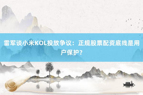 雷军谈小米KOL投放争议：正规股票配资底线是用户保护？