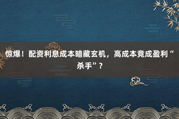 惊爆！配资利息成本暗藏玄机，高成本竟成盈利“杀手”？
