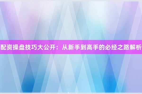 配资操盘技巧大公开：从新手到高手的必经之路解析