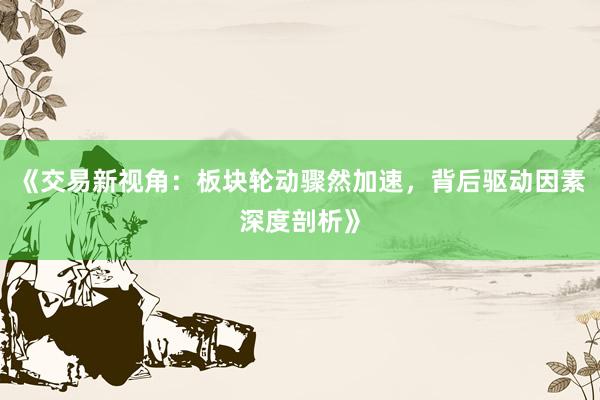 《交易新视角：板块轮动骤然加速，背后驱动因素深度剖析》