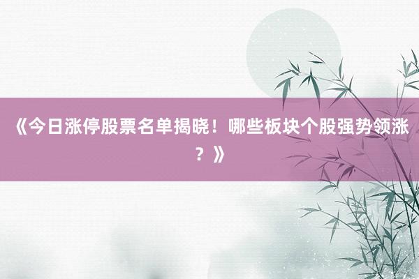 《今日涨停股票名单揭晓！哪些板块个股强势领涨？》