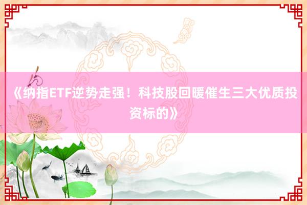 《纳指ETF逆势走强！科技股回暖催生三大优质投资标的》