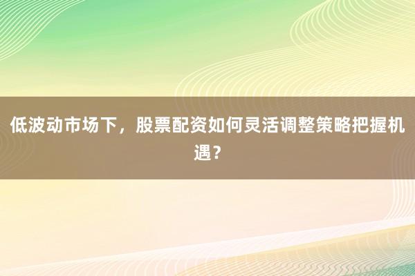 低波动市场下，股票配资如何灵活调整策略把握机遇？
