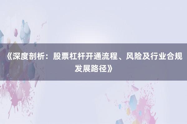 《深度剖析：股票杠杆开通流程、风险及行业合规发展路径》