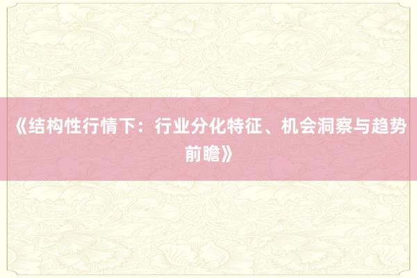 《结构性行情下：行业分化特征、机会洞察与趋势前瞻》